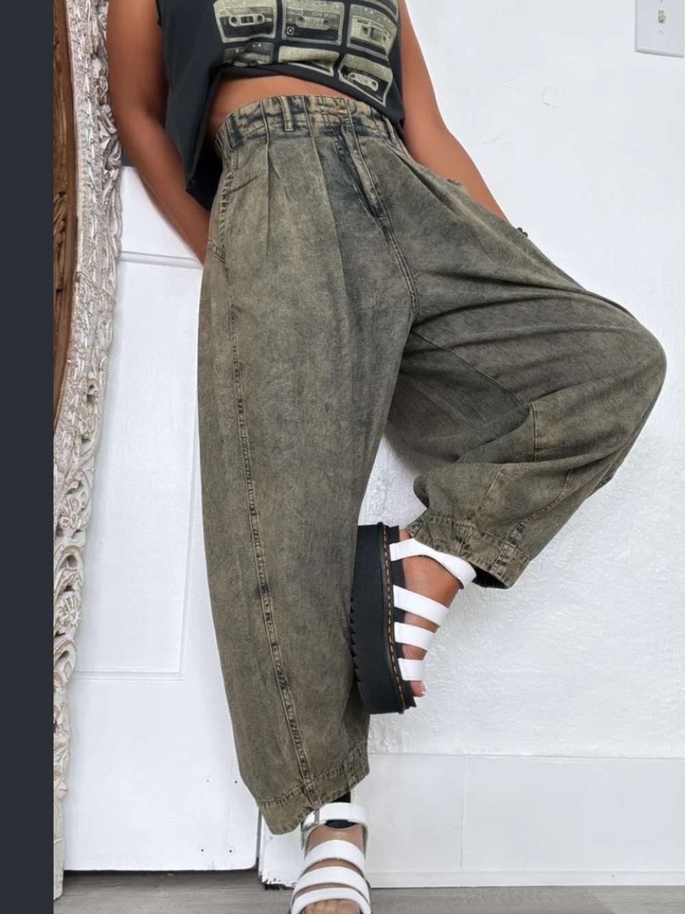 We the free free people acid wash gray baggy barrel pants size XS